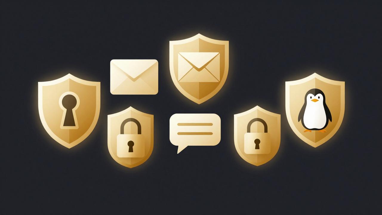 Five golden shields representing five privacy tools