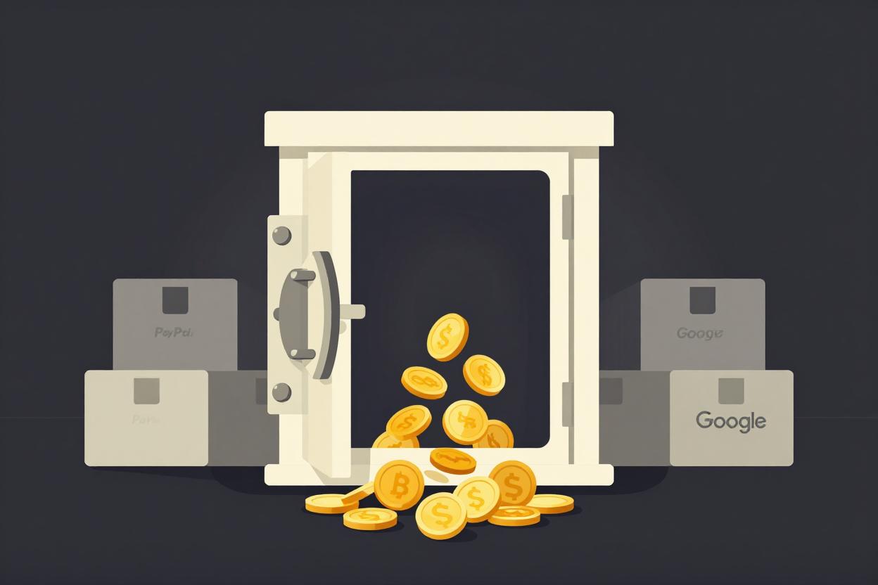 Gold coins flowing directly into a bank vault